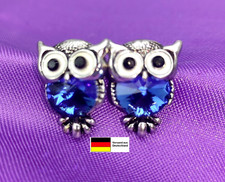 Eulen mit Blauen Schmuckstein Ohrringe vergoldet für Damen Kinder Mädchen