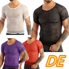DE Männer Kurzarm T-Shirt Netzhemd Unterwäsche Transparent Herren Shirt Clubwear