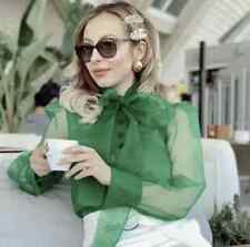 ZARA grüne halbtransparente Organza Bluse Top Shirt Muschi Schleife Knopf Blogger Promi XS