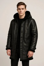 Herren Schwarzer Leder Mantel