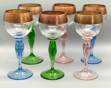 Moser Böhmen  Wein Gläser  6 Stück mit  bunt mit Kupfer Rand Jugendstil