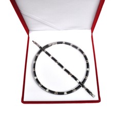 Collier Halskette Kette Armband Set Edelstahl Keramik Ceramic schwarz silber