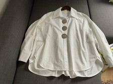 Ausgefallene Designerbluse Damen  L ( 36–42)  Weiß Glitzer Metallknöpfe 