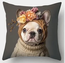 Herbst Mütze Pullover 45 cm Kissen Deko Bulldogge Mops french bulldog Hund
