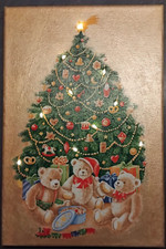 Weihnachtsteddy Bild auf Keilrahmen-Serviettentechnik, beleuchtet mit 10 er LED