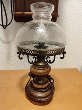 Tischleuchte Kaminlampe Aus Holz & Glas, Vintage Deko.