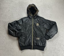 ADIDAS Chile 62 Herren Jacke Gr M Winterjacke Glanz Puffer Pelz Optik Schwarz