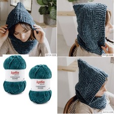 Strickset Kapuzenkragen/Sturmhaube aus Katia CHRISTMAS BAMBI Petrolblau
