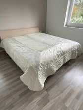 Bettüberwurf Tagesdecke Doppelbett groß NEU creme weiß + 2 Kissenhüllen