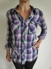 H&M DIVIDED Karobluse Longbluse Damen Bluse blau / lila Gr. 36