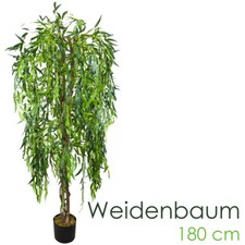 Weide Weidenbaum Kunstbaum Künstliche Pflanze mit Echtholz 180cm Decovego