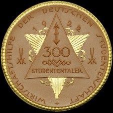 NOTGELD: 300 (Mark) 1922, Porzellan - braun & gold. BERLIN - STUDENTENTALER.