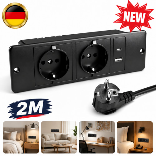 Schwarz 1 tischsteckdose - schwarz, 4-in-1
