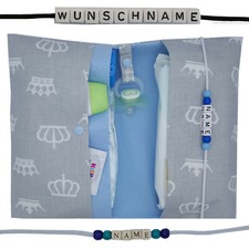 XXL Windeltasche mit Name Wickeltasche Junge Geburt Baby Taufe Krone Prinz blau