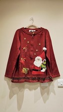 🧶Storybook Strick Santa Weihnachten verzierte Strickjacke Urlaub Pullover Größe 1XL