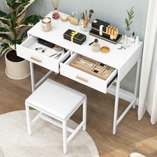 MDF Schminktisch Frisiertisch mit Hocker & 2 Schubladen Weiß/Goldene Griffe
