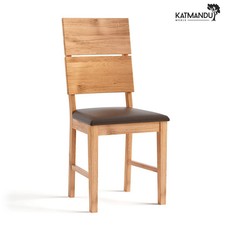 Esszimmerstuhl Verto Eiche Massivholz - Stuhl mit braunem Kunstleder Sitzpolster