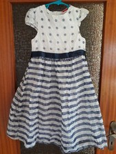 Kleid - Yigga - Gr. 134 - blau weiß - Punkte Herzen - festlich