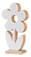Blume aus Holz H23cm Mango Weiß Natur Braun Tischdeko Deko Aufsteller Rustikal