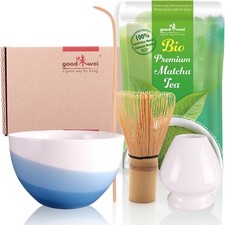 Matcha Set mit BIO Matcha Tee Pulver | Teeschale, Matchabesen&Halter | BlueWave