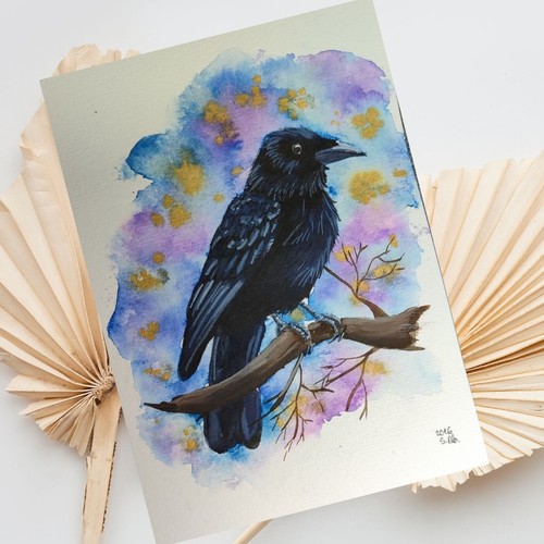 Rabe gemälde aquarell a6 - in,