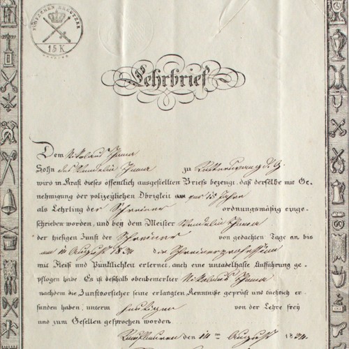 Lehrbrief 1834 bayern - lehrbrief,