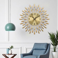 Gold Wanduhr Metall, Kreative Design mit Strasssteine, Lautlos Wanduhr Modern