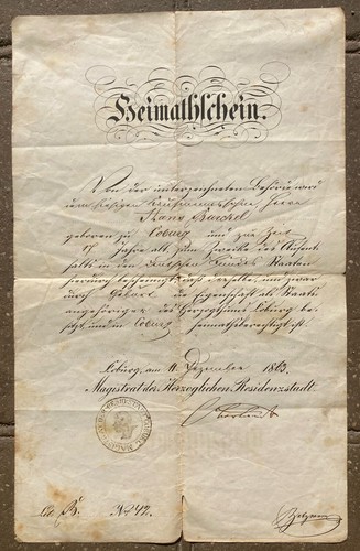 Heimatschein coburg herzogtum - coburg,
