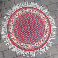 Orientteppich / Perser Teppich rund Mir R 7 Rot handgeknüpft mit Fransen 98x98cm