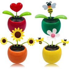 Solar Wackelblume Blumenfiguren Dekoration für Auto Büro Fenster 4 Stück