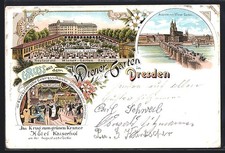 Lithographie Dresden-Neustadt, Hotel Kaiserhof an der Augustusbrücke & Restaura 