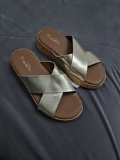 Damen Pantoletten Sandalen Schlappen Sommer Slipper Gold Silber  Braun 38 Neu