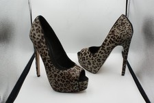 Topshop echt Leder Fell High Heel Plateau Peep Toe Pumps in Leo Optik Gr.39
