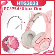 Katze Ohr Headset Gaming Kopfhörer mit Mikrofon LED Licht für PC PS4 Xbox One DE