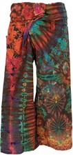 Batik Thai Fischerhose aus Baumwolle, Wickelhose, Yogahose - braun/bunt