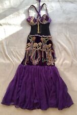 Profi Bauchtanzkostüm mit angenähtem Netzteil In Schwarz