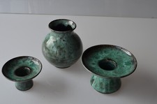 2 Kerzenleuchter +Vase XANTEN türkis Emailglasur der Studiokeramik Elly & Walter