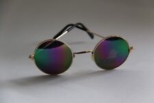 SONNENBRILLE GLÄSER RUND REGENBOGEN VERSPIEGELT 4,4 CM,  RAHMEN GOLD AUS METALL