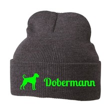 Beanie Strickmütze Mütze Stickmotiv DOBERMANN Hunde UNKUPIERT Siviwonder