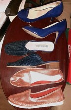 Ballerinas Gold Gr.40 Echtes LEDER Leonardo Italy Sabot Slipper High Heels Blau