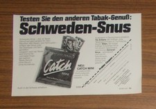 Seltene Werbung CATCH MINI Schweden-Snus - Der andere Tabak-Genuß 1987