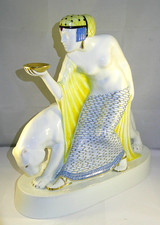 Große Heubach Art Déco Porzellan Figur - Bacchantin mit Panther - Hans Harders