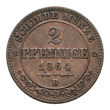 Sachsen 2 Pfennige 1864 B Johann I. ss-vz