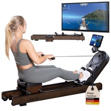 Skandika Rudergerät Rovek Holz Rudermaschine 32 Stufen Kinomap dunkelbraun Neu