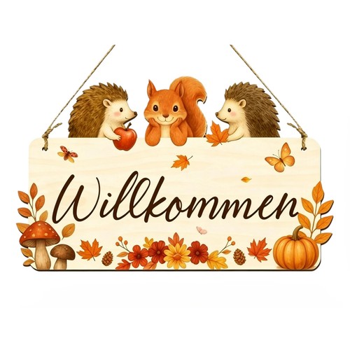 Türschild holz willkommen - holz,