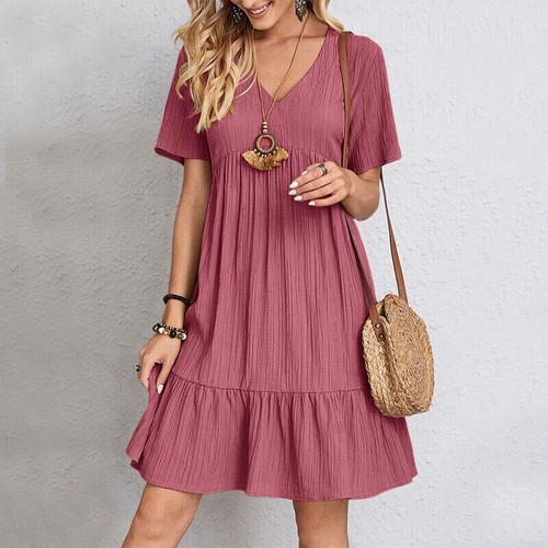 Damen neck einfarbig kleid - damen,