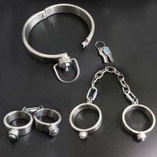 Männer Edelstahl Handschellen Knöchel Manschetten Halsband Bondage Sklave BDSM