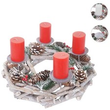 Adventskranz rund, Weihnachtsdeko Tischkranz, Holz Ø 35cm weiß-grau