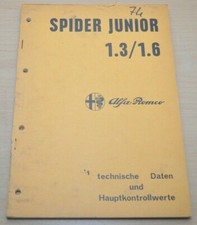 Alfa Romeo Spider Junior 1.3 1.6 Technische Daten Werkstatthandbuch 12/1973