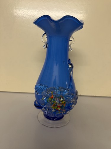 Vintage kunstglas vase blau - vase,